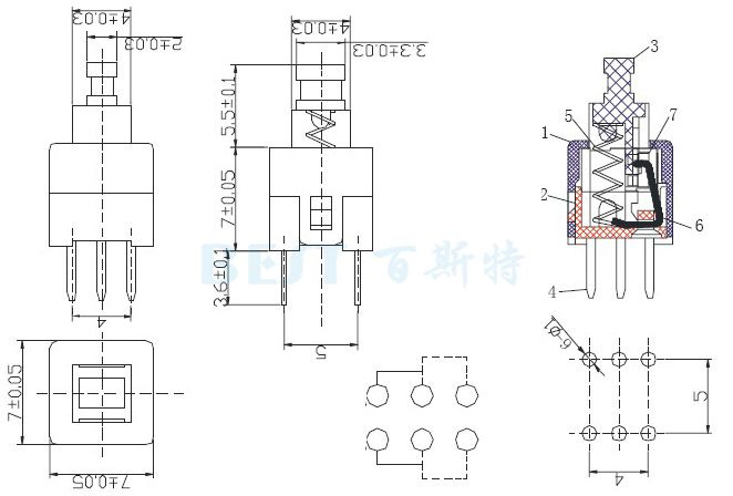 自鎖開關PS-22E07參考圖紙