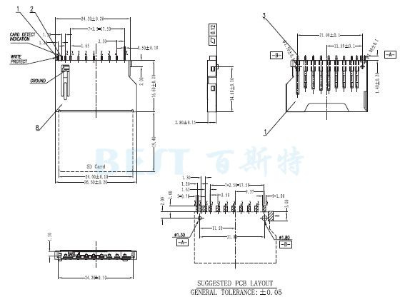 SD卡座SD-C-0903規格圖紙
